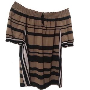 OUTBACK RED OFF THE SHOULDER STRIPED TOP, LIKE NEW